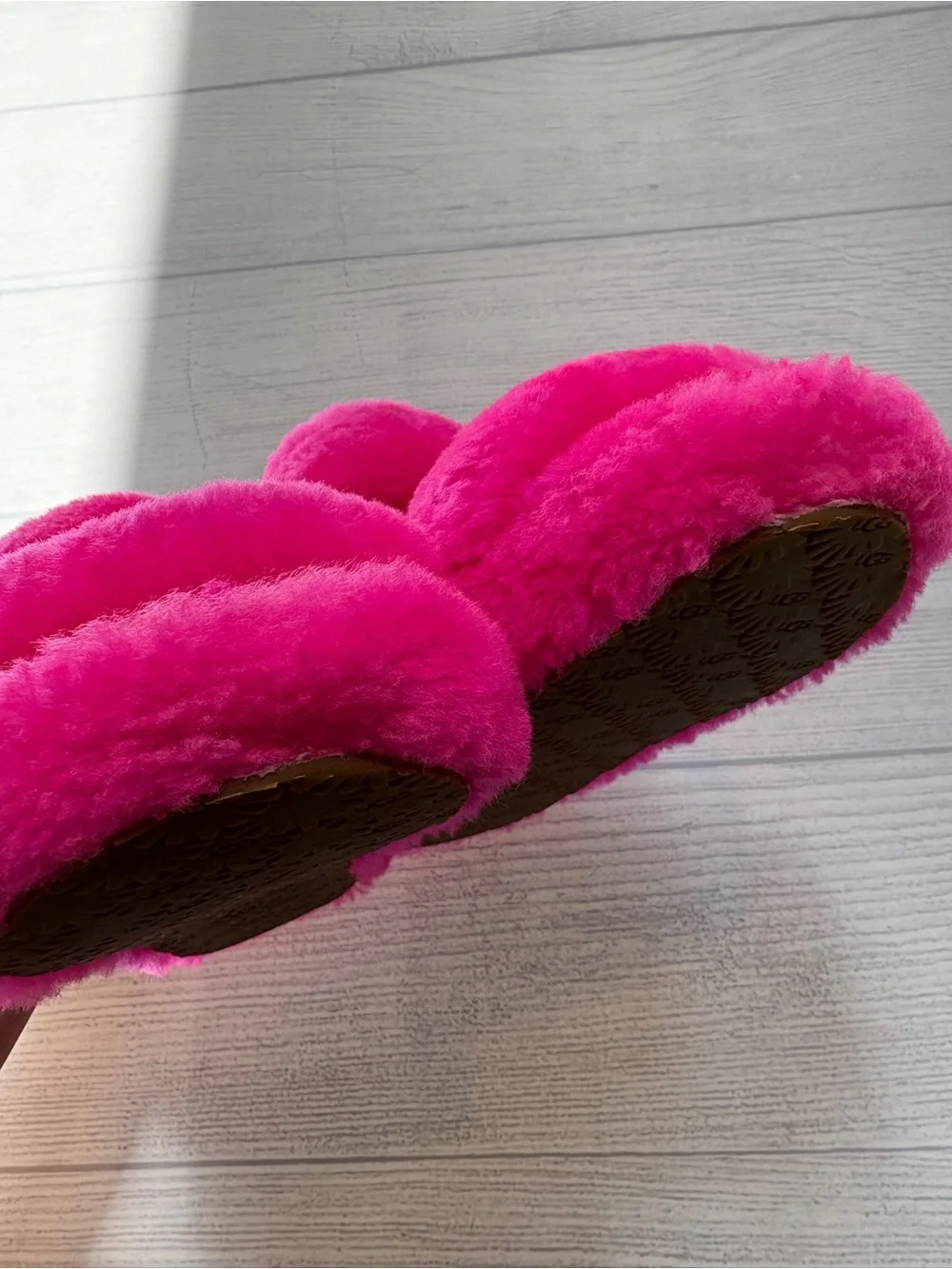 UGG Kids Pink Fluff Slide Sandals